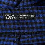 ZARA  Small Pants Buffalo Check High-Rise Stretch Flat Front Zip-Fly Blue Black Photo 6
