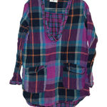 Natural Life  Plaid Tunic Shirt Women M Purple Blue Pockets boho lagenlook fall Photo 0