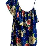 Lily White Women’s Blue Floral One Shoulder Blouse by - Sz Medium Photo 1
