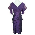 Adrianna Papell  Silk Plum Flutter Sleeve Tired knee length Dress size 2 Photo 5
