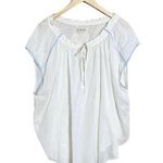 Free People Oversized Top Blouse White Gauze Sheer Tie Neck Blue Trim XS NWOT Photo 0