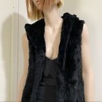 ANGL Black 100% Fur Sleeveless Hooded Coat Size S Photo 3
