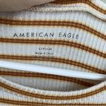 American Eagle  Baby Tee Crop Top White Mustard Stripes Front Tie Sz small Photo 2