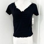 BP New Medium 90s Ribbed V-Neck Short Sleeve Lettuce Hem Baby Tee Crop Top Photo 0