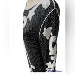 Hand Beaded Silk Sheath Dress with Iridescent Black Beads and White Seed Pearls Size L Photo 3