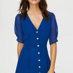 Aritzia Wilfred  Button Front Blue Mini Dress Size 4 EUC Short Sheer Sleeves Photo 0