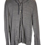 Eileen Fisher Linen Snap Button Long Sleeve Hoodie Cardigan Gray Stripe M Photo 0