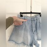Free People  Harlie Denim Shortie in Mirage Fray Blue Flared Denim Shorts Size 28 Photo 4