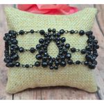 None Black Glass Crystal Jewelry Set Choker Necklace Wide Bracelet Goth Witchy Formal Photo 2