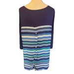 Rose + Olive  Women's Scoop Neck Top Striped Button 3/4 Sleeve Shirt Blue Size XL Photo 3