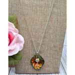 Vintage Germany Signed Iridescent Pendant Necklace with Gold Palm Tree 24" MINT Photo 2