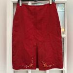 Loft Ann Taylor 100% Wool Burgundy Floral Embroidered Beaded Pencil Skirt Size 8 Photo 0