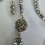 Boutique Silver Faceted Crystal Bead Necklace and Earrings Disco Ball Shiny Photo 4