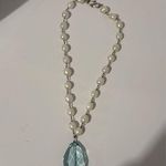 Fresh Water Pearl & Aqua Tear Drop Crystal Statement Necklace Glamorous Jewelry Silver Photo 6