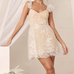 Lulus NWT  Twirl the Night Away White Embroidered Lace Mini‎ Skater Dress LARGE Photo 0