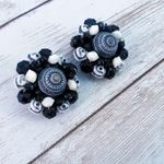Vintage Clip On Earrings Artsy Statement Blue, Black, Off White Photo 2