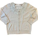Studio I Vtg Stufio Cardigan Cottagecore Lace Trim Cream Silk Size Petite Large Photo 0