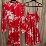 Cacique  Lane‎ Bryant Red Floral Satin Robe Slip Nightgown Set 18/20 2X Photo 1