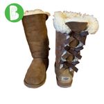 UGG  TAN & BROWN SUEDE & SHEARLING TALL "BAILEY BOW" PULL ON BOOTS (6) Photo 1