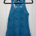 Verty  Blue Floral Crochet Knit Sleeveless Tank Top Layering See Through M/L Photo 0