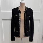 White House | Black Market Black Women’s Tweed Pearl Embellished Sweater Cardigan Size XS Photo 6