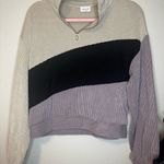 Le lis  Colorblock Quarter Zip Ribbed Sweater - Black, Gray, Cream Photo 0