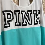 PINK - Victoria's Secret PINK Victoria’s Secret white/light teal black logo tanktop, size L Photo 1