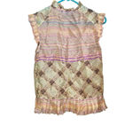 SUNO 100% Silk Button Down Blouse XS Yellow Orange Purple Sheer Abalone Buttons Photo 1