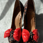 Penny Loves Kenny Animal print heeled shoes with red bow detail and black studs, Photo 0