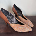 Vintage Fredrico Amanda Leather Brown & Turquoise D'Orsay Kitten Heels Size 7.5 Photo 0