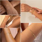 Gold Bracelets for Women Waterproof, 14K Real Gold Jewelry Sets for Women Trendy Thin Dainty Stackable Cuban Link Paperclip Chain Bracelet Pack Fashion Accessories Gifts for Women Girls Photo 4