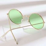 🆕Green Tinted Round Lens Gold Frame Sunglasses Green Photo 2