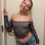 SheIn shien Long Sleeve Off Shoulder Leopard Crop Top Photo 1
