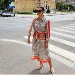 ZARA  Paisley Tapestry satin Collared Shirt Dress midi Scarf Print Belted Orange Photo 1