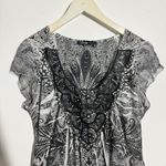 Apt. 9  Top Women L Black White Y2K Bedazzled Grunge Emo Boho Sheer Cap Sleeve Photo 2