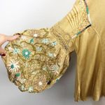 Free People New  Embroidered Floral Wide Bubble Sleeve Bohemian Top Photo 2