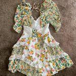 For Love & Lemons  Rosalyn Floral Ruffle Mini Dress in Green XXS Cottagecore Photo 8