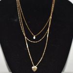 Source Unknown Contemporary Triple Layer Heart/Charm Gold Tone Link Chain 18" Casual Necklace Photo 0