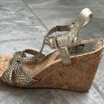Gianni Bini Gold Wedge Sandals with Lattice Straps Photo 9