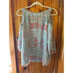 Maurice's Paisley Cold Shoulder Blouse Tie Neck Flowy Top Teal Red size L Photo 1