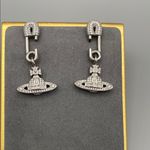 Vivienne Westwood  Silver Tone Safety Pin Earrings w Drop Orb. Crystal encrusted Photo 1