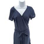 Eshakti ‎ Navy Polka Dot Cotton Wrap Dress Ruffle Hem Midi Large Cottage Classic Photo 2