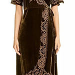Johnny Was Silk Velvet Embroidered Wrap Dress Olive Green XXL Boho Kimono Sleeve Photo 0