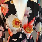 Gianni Bini GB Black Floral V-Neck Lace Up Bell Sleeve Romper Size Small Photo 3