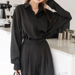 SheIn Solid Black Button Up Collared Dress Shirt Business Casual Blouse Size XL Photo 1