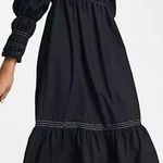 Topshop  Black Ruched Sleeve Poplin Midi Dress Photo 0
