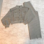 Marled Women’s XL Green Brown Houndstooth Plaid Jacket Pants Set Wide Leg Retro Photo 0