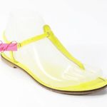 J.Crew  Dauphine Neon Patent T-Strap Sandals Yellow Tan Leather Buckle Flats 6 Photo 1