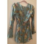 Altar'd State Altrd State Dress Romper Size‎ Small Cinched Front Midi Green Floral Shortall Photo 3