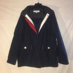 Liz Claiborne NAVY RED WHITE DENIM  ZIP UP JACKET Photo 1